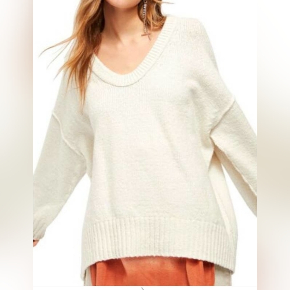 Free People Brookside Sweater Pullover Oversized Knit in Cream, Medium